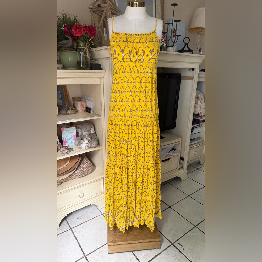 NWT JUICY COUTURE ABIGAIL BANANA YELLOW FLOWER TIERED MAXI DRESS RARE SIZE P